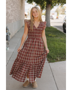 Amina Plaid Smock Midi Dress