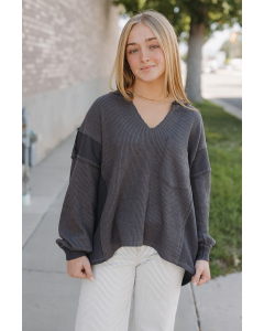Anaya Split Neck Long Sleeve Top