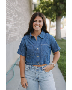 Collared Button Down Short Sleeve Top