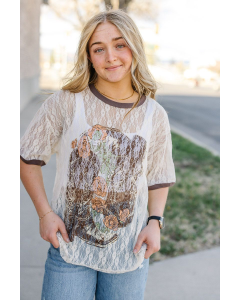 Floral Cowboy Boots Lace Top
