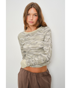 Kami Washed Camo Stripe Long Sleeve Top