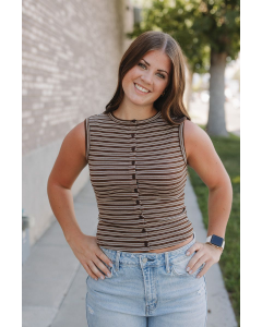 Kamila Stripe Crew Button Tank