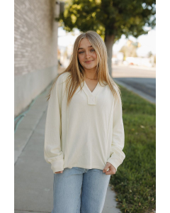 Lucy Ribbed Split Neck Top