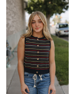 Monroe Stripe Button Front Top