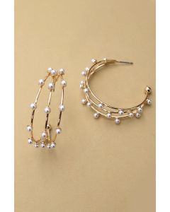 Triple Two Pearl Hoop Earrings