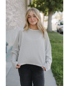 Winnie Striped Waffle Long Sleeve Top
