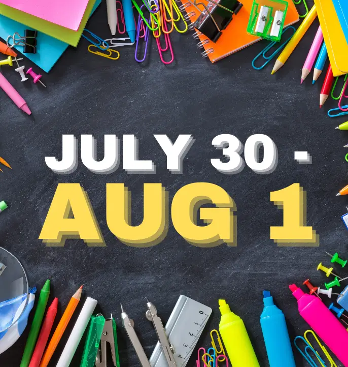 Parking Lot sale July 30-Aug 1. Redirects to sale category